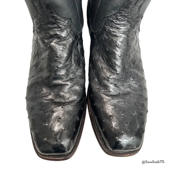 TECOVAS The Carter Mens Black Handmade Full-Quill Ostrich Cowboy Boots - Picture 14 of 14